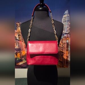 Carolee Red Leather Shoulder Bag with Chain Strap